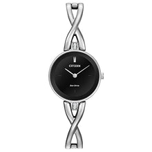 Load image into Gallery viewer, Citizen Women's Eco-Drive Modern Axiom Bangle Diamond Watch in Stainless Steel, Black Dial (Model: EX1420-50E)
