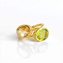 Load image into Gallery viewer, Emerald Quartz ring, stackable ring, Vermeil Gold or silver, bezel set ring, oval ring, green gemstone ring, May Birthstone ring
