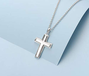 Carleen White Gold Plated Solid Sterling Silver Diamond-Cut High Polished Mens Cross Crucifix Pendant Necklace Rolo Chain Fine Jewelry For Men Boys, Length 20"