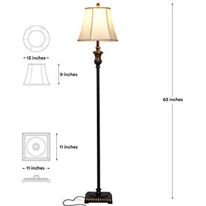 Brightech Sophia LED Floor Lamp - Free Standing Elegant Style - Tall Pole Light for Living Room, Office Or Bedroom- Rustic Upright Light with Bell Fabric Shade - LED Bulb Included - Bronze