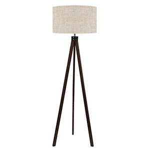 LEPOWER Wood Tripod Floor Lamp, Mid Century Standing Reading Light for Living Room, Bedroom, Study Room and Office, Modern Design, Flaxen Lamp Shade with E26 Lamp Base (Walnut)