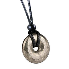 Load image into Gallery viewer, Magic Human Pyrite Crystal Stone Necklace - Lucky Donut Pendant Amulet - Iron-Metallic Circle Jewelry - Good Luck Charm
