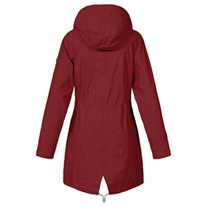Women's Waterproof Raincoat Coats, Hooded Long Sleeve Rain Jacket Windproof Warm Solid Color Zipped Trench Coats