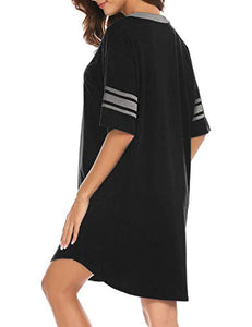 Ekouaer Women's Nightgown, Cotton Novelty Sleepshirts V Neck Short Sleeve Sleep Shirt Loose Comfy Pajama Sleepwear S-XXL