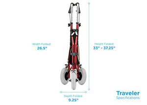 NOVA Traveler 3 Wheel Rollator Walker, All Terrain 8” Wheels, Includes Bag, Basket and Tray, Red