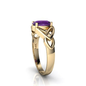 14kt Yellow Gold Amethyst 8x6mm Oval Celtic Trinity Knot Ring - Size 8
