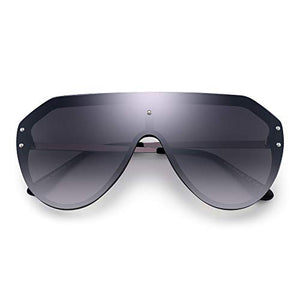 JIM HALO Oversized Shield Sunglasses Rimless Flat Top Mirror Glasses Women Men (Black Frame/Gradient Grey Lens)