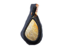 Load image into Gallery viewer, Bumble Bee Jasper cabochon Macrame Pendant, Boho Pendant, Macrame Jewelry, Gemstone Pendant, Handmade Macrame Pendant LA-8654
