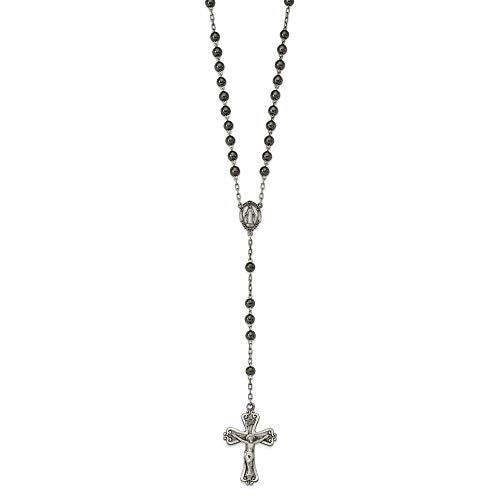 925 Sterling Silver Antiqued Hematite Rosary Necklace