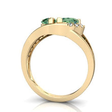 Load image into Gallery viewer, 14K Yellow Gold Lab Emerald and Diamond Pear Nestled Heart Keepsake Ring - Size 8.5
