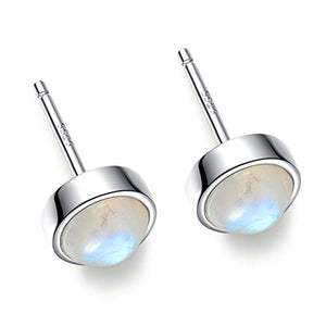 Angol Sterling Silver Moonstone Stud Earrings for Women Girls, 925 Hypoallergenic Rainbow Moonstone Earrings, 5MM Tiny Cute Round Natural Gemstone Earrings Birthday Christmas Gift with Box (White, 5)