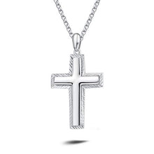 Load image into Gallery viewer, Carleen White Gold Plated Solid Sterling Silver Diamond-Cut High Polished Mens Cross Crucifix Pendant Necklace Rolo Chain Fine Jewelry For Men Boys, Length 20&quot;
