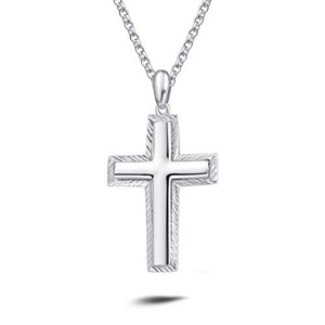 Carleen White Gold Plated Solid Sterling Silver Diamond-Cut High Polished Mens Cross Crucifix Pendant Necklace Rolo Chain Fine Jewelry For Men Boys, Length 20"