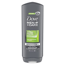 Load image into Gallery viewer, Dove Men+Care Body Wash and Face Wash For Fresh, Healthy-Feeling Skin Extra Fresh Cleanser That Effectively Washes Away Bacteria While Nourishing Your Skin 18 oz
