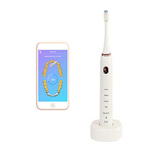Load image into Gallery viewer, Sonic Bluetooth Rechargeable Electronic Toothbrush – 5 Modes – App Control – Smart Timer – Wireless Charging – Orthodontic Portable Power Toothbrush – 2 Replacement Dupont Brush Heads (White)
