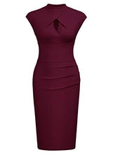 Load image into Gallery viewer, Miusol Women's Business Slim Style Ruffle Work Pencil Dress(Small,B-Wine)
