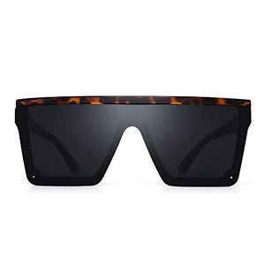 JIM HALO Flat Top Shield Sunglasses Square Mirror Rimless Glasses for Women Men (Tortoise Frame/Grey Lens)