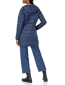 Amazon Essentials Women's Lightweight Long-Sleeve Full-Zip Water-Resistant Packable Hooded Puffer Coat, Navy, Medium