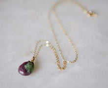 Load image into Gallery viewer, Ruby Zoisite Teardrop Gemstone Gold Filled Necklace - 18&quot; Length
