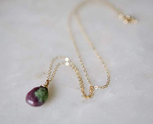 Ruby Zoisite Teardrop Gemstone Gold Filled Necklace - 18" Length