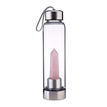 Load image into Gallery viewer, Crystal Water Bottle - Rose Quartz Gemstone Infused Elixir - Natural Wellness Healing - Glass/Stainless Steel
