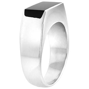 Sterling Silver Black Obsidian Ring for Men Slim Rectangular Flat Solid Back Handmade, Size 10