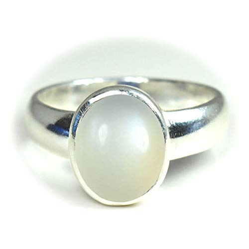 Jewelryonclick Natural Moonstone Silver Rings for Men 5 Carat Gemstones June Astrology Birthstone in Size 12