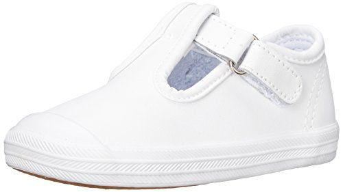 Keds baby-girls Champion Toe Cap T-Strap Sneaker , White Leather, 3 M US Infant