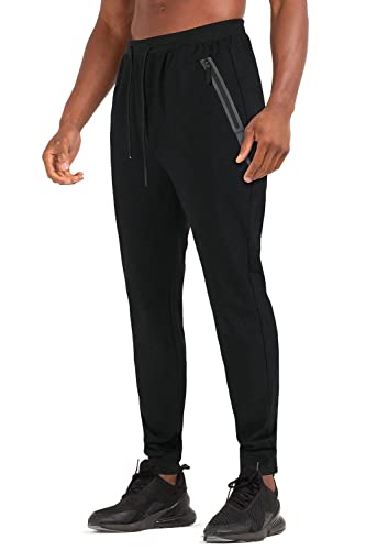JARKADA Mens Hiking Jogger Sweatpants Slim Fit Workout Joggers for Men with Pockets Cotton Black M