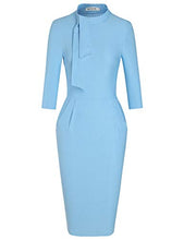 Load image into Gallery viewer, MUXXN Ladies Spring Cute Prime Tie Neck Loose Shift Casual Office Midi Dress (Airy Blue S)
