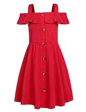 Load image into Gallery viewer, Greatchy Girl's Midi Dress Sleeveless Off Shoulder Button Up Pleated Waist Loose Casual Midi Dress Red
