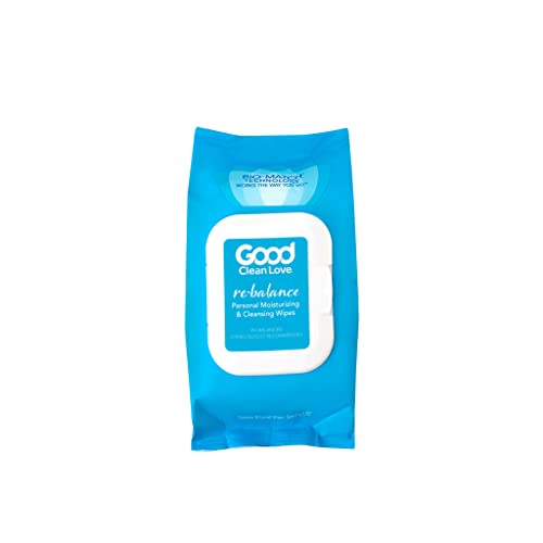 Good Clean Love Rebalance Personal Moisturizing & Cleansing Wipes, Naturally Reduces Odor & Supports Vaginal Health, pH-Balanced Feminine Hygiene Product, 30 Wipes