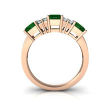 Load image into Gallery viewer, 14kt Rose Gold Lab Emerald and Diamond 4mm Square Three Stone Ring - Size 6.5

