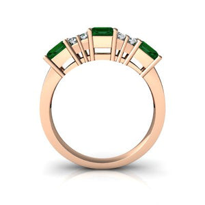 14kt Rose Gold Lab Emerald and Diamond 4mm Square Three Stone Ring - Size 6.5