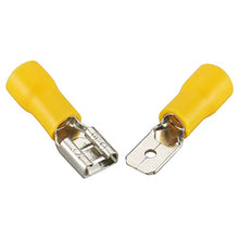 Load image into Gallery viewer, Baomain Male &amp; Female Quick disconnects Vinyl Insulated Spade Wire Connector Electrical Crimp Terminal 12-10 AWG 6.3mm Yellow 100 Pack
