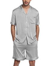 Load image into Gallery viewer, Ekouaer Men's Short Sleeve Pajama Set Satin Sleepwear with Pockets Loose Sleep Loungewear 2 Pieces Summer Pjs Black
