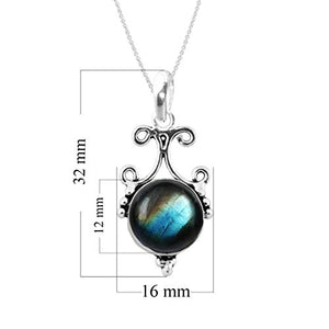 925 Sterling Silver Natural Round Labradorite Pendant For Women