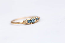 Load image into Gallery viewer, Triple Raw Blue Diamond Ring, Size 5, Yellow Gold, April Birthstone
