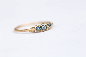 Triple Raw Blue Diamond Ring, Size 5, Yellow Gold, April Birthstone