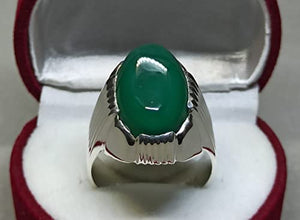 18 Carat Yemeni Dark Green Aqeeq Mens Ring Sterling Silver 925 Handmade Grape Shape Green Agate Ring Gift for Him Agate Ring Religious Ring (14.5)