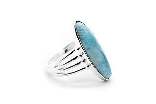 Larimar Gemstones with 925 Sterling Silver Ring Jewelry for Women