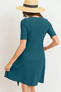 HELLO MIZ Women's Maternity Short Sleeve Casual Dress with tie for Baby Shower (Teal Solid,XL), X-Large