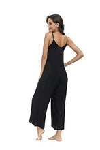 Load image into Gallery viewer, Buenos Ninos Women's V Neck Floral Maxi Dress Boho Printed Adjustable Spaghetti Strap Ethnic Beach Long Dress with Pockets L Pure Black Jumpsuit
