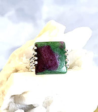 Load image into Gallery viewer, Voluptious Lips- RUBY in ZOISITE Natural (1.6 x 1.6 cm) Gemstone with Shimmering Pink-Red Ruby Matrix, 925 Sterling Silver, Handmade Ring Sz 8 Jewelry.
