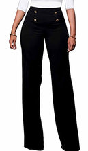 Load image into Gallery viewer, LKOUS Women's Stretchy High Waisted Wide Leg Button-Down Pants, Black, XLarge
