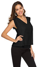 Load image into Gallery viewer, Women&#39;s Summer V Neck Tank Cap Sleeve Casual Flowy Chiffon Blouse Shirts Black S
