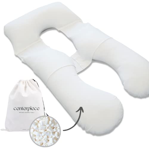 Centerpiece™ Pregnancy Pillow, Adjustable Shredded Memory Foam Fill for Luxury Maternity Support with Removable Bamboo Cotton Cover – U Shape Body Pillow for Pregnant Women – Must Have for Sleeping