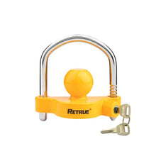 Load image into Gallery viewer, RETRUE Universal Coupler Lock Trailer Locks Ball Hitch Trailer Hitch Lock Adjustable Security Heavy-Duty Steel fits 1-7/8 Inch, 2 Inch, 2-5/16 Inch Couplers, Yellow, Lightweight
