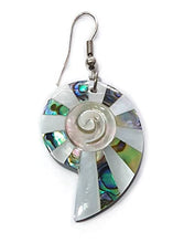 Load image into Gallery viewer, Abalone Earrings with Mother of Pearl Handmade 2 inch Natural Shell Dangle Drop Womwn Jewelry BA268
