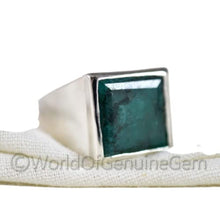 Load image into Gallery viewer, Green Emerald Silver Ring, 925K Sterling Silver, Faceted Rectangle, Natural Emerald Corundum, Handmade, High Polished Jewelry, Men&#39;s Emerald Ring, Unique Gift For Him, Birthday Gift, Anniversary Ring
